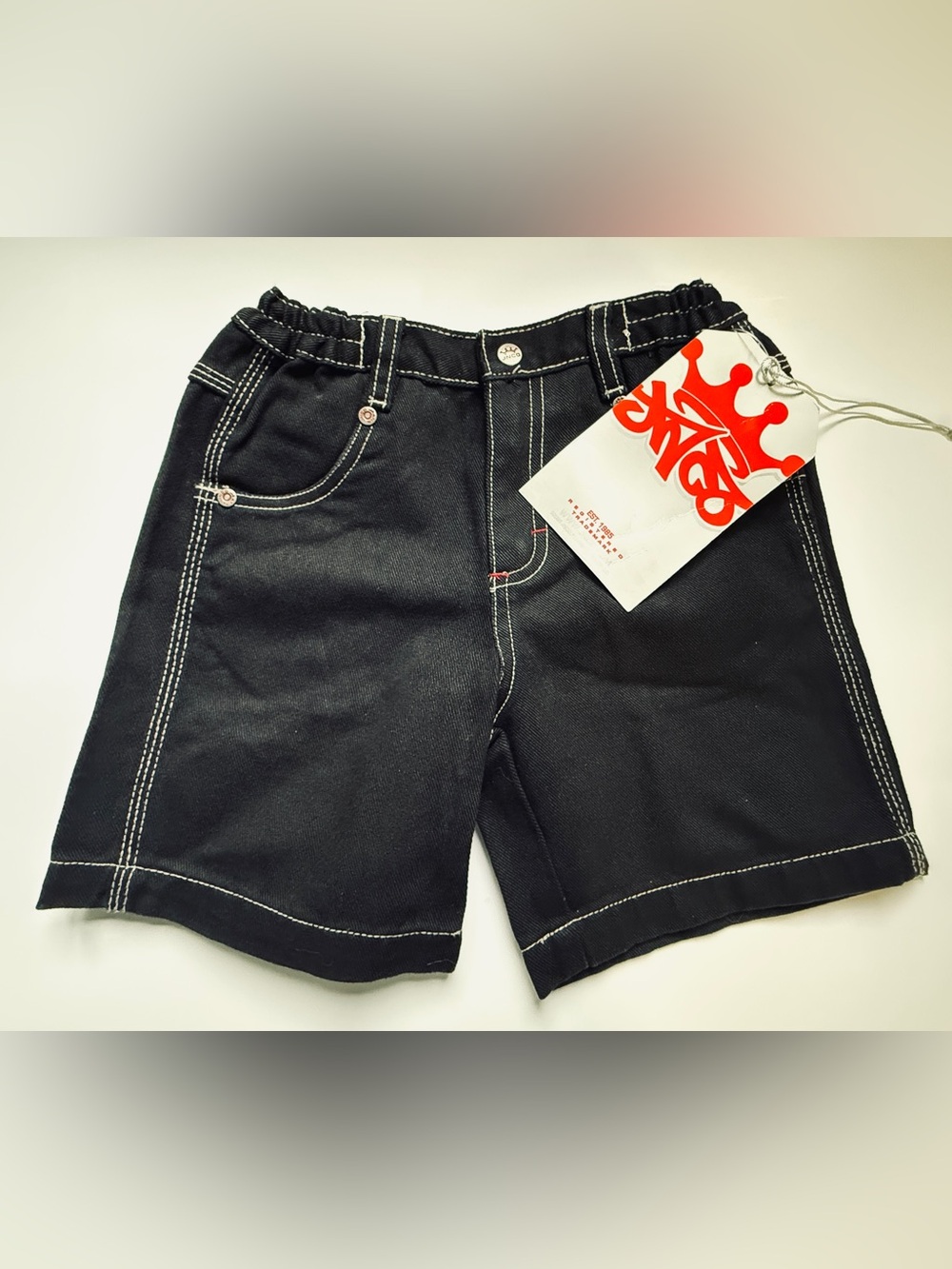 Kids JNCO Black Kids Denim Shorts with White Contrast Stitching, Size 4T